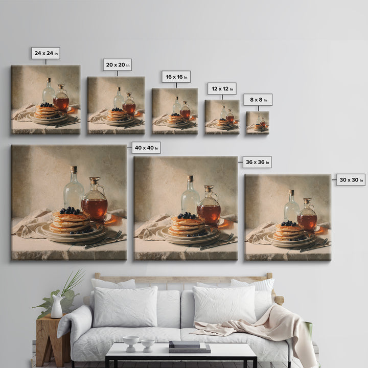 Blueberry Pancakes Still Life Framed Canvas Print, Bed and Breakfast Art, Gallery Decor, Living Room Decor, Fine Art, BAB-1x1-32