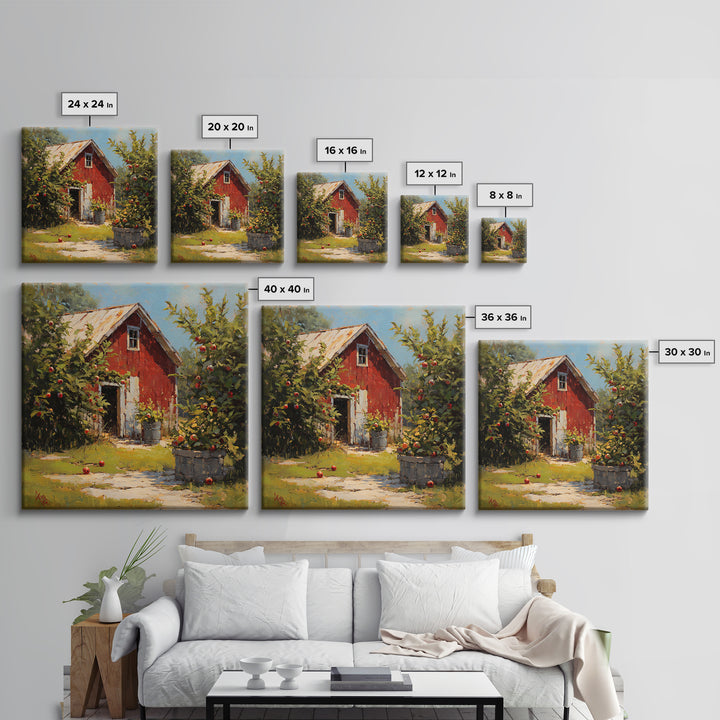 Apple Orchard Scene Framed Canvas Print, Bed and Breakfast Art, Boho Decor, Living Room Decor, Oil Painting, BAB-1x1-37