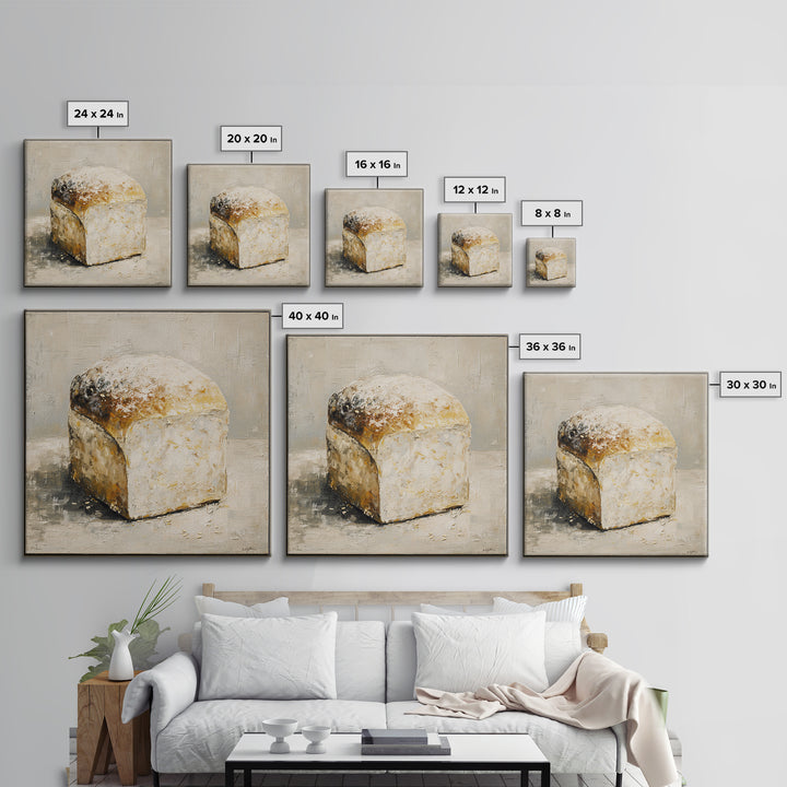 Freshly Baked Bread Framed Canvas Print, Bed and Breakfast Art, Abstract Art, Living Room Decor, Fine Art, Coffee Art, BAB-1x1-44