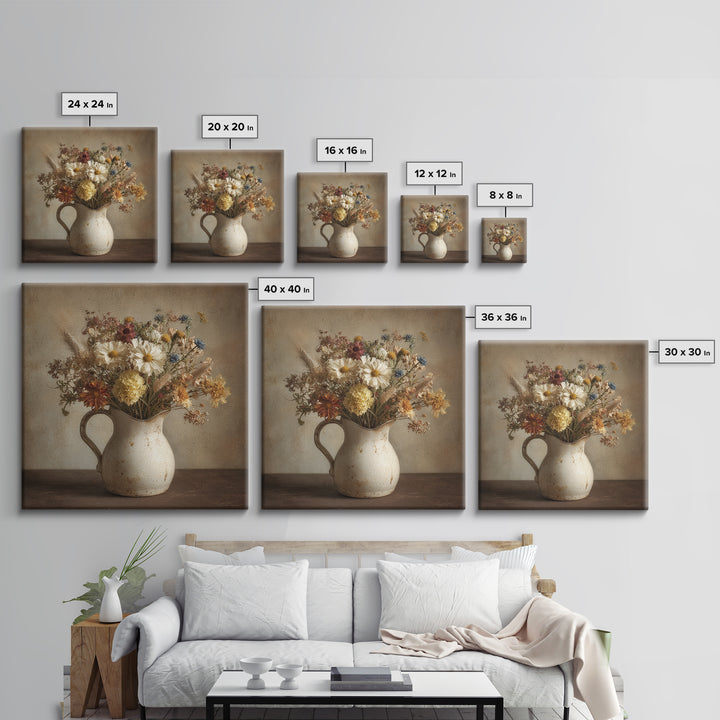 Country Wildflowers in a Chipped Ceramic Pitcher Canvas Print, Bed and Breakfast Art, Room Decor, Living Room Decor, BAB-1x1-49