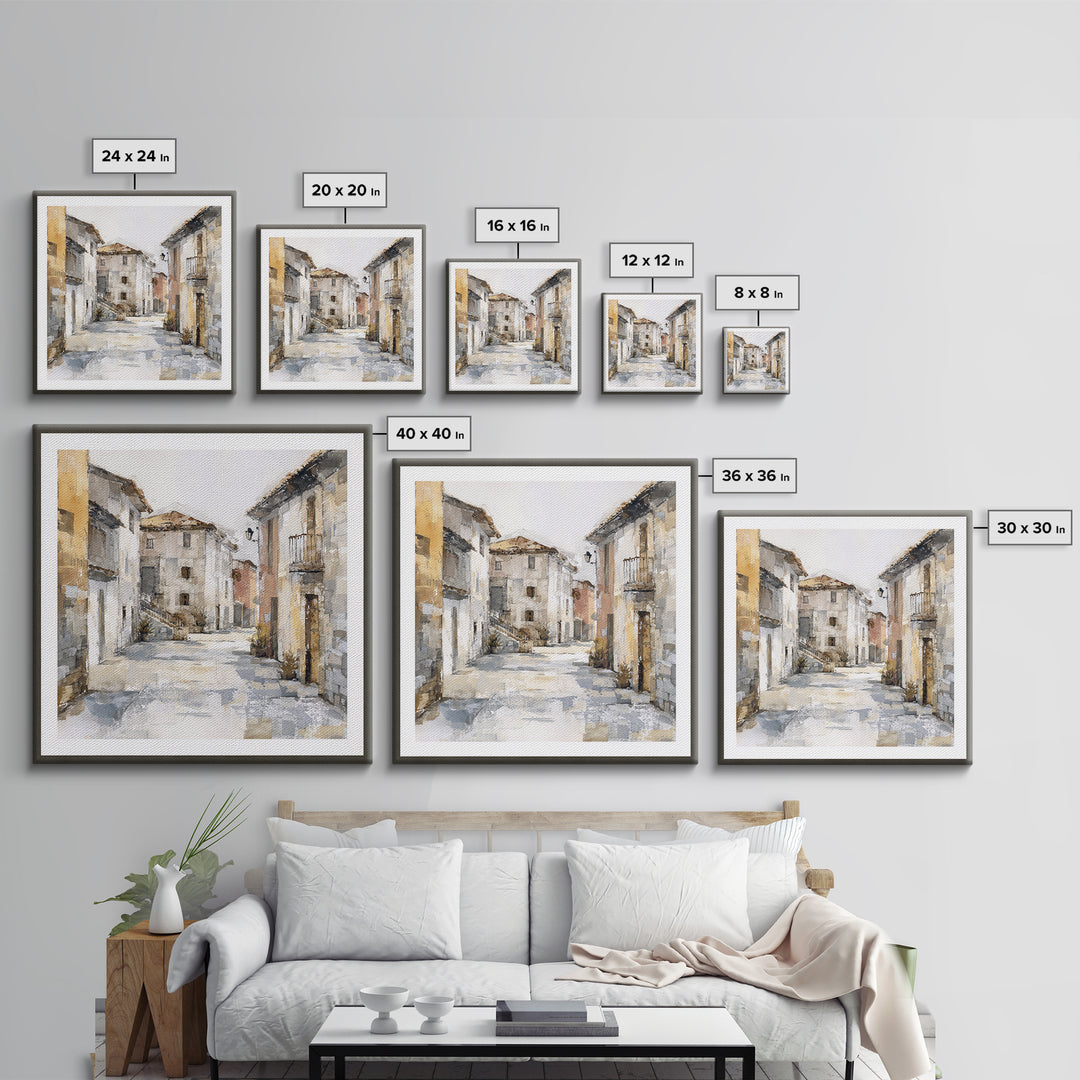 Soft Watercolor Village Street at Dawn Canvas Print, Bed and Breakfast Art, Fine Art Print, Living Room Decor, Fine Art, BAB-1x1-5