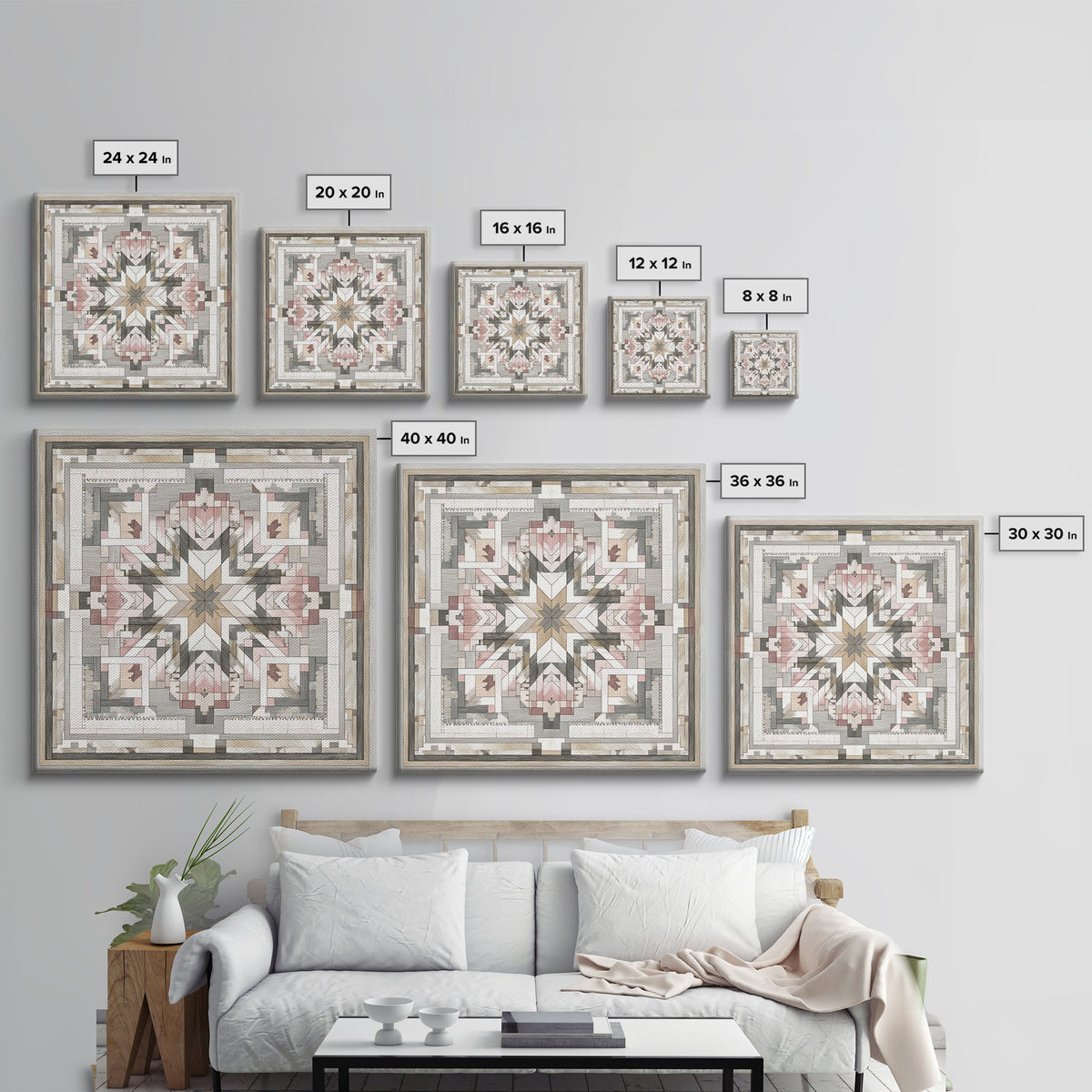 Quilt Pattern Folk Art Composition Canvas Print, Bed and Breakfast Art, Gallery Decor, Living Room Decor, Fine Art, BAB-1x1-59