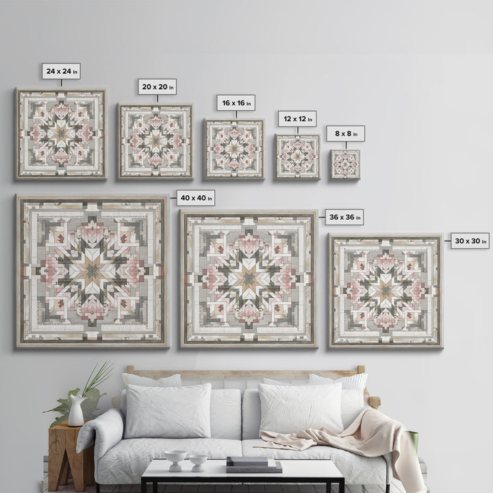 Quilt Pattern Folk Art Composition Canvas Print, Bed and Breakfast Art, Gallery Decor, Living Room Decor, Fine Art, BAB-1x1-59