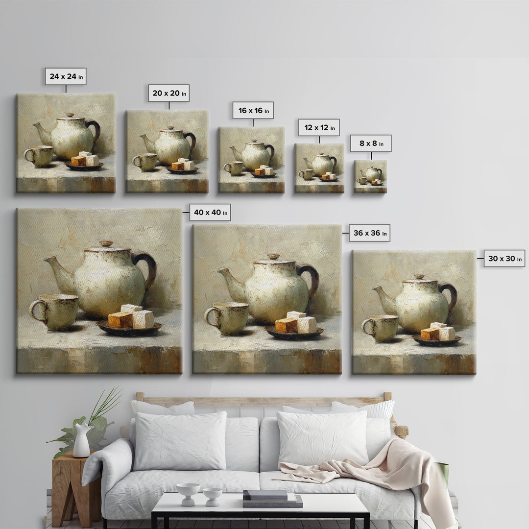 Porcelain Teapot and Scones Canvas Print, Bed and Breakfast Art, Bedroom Wall Decor, Living Room Decor, Fine Art, BAB-1x1-60