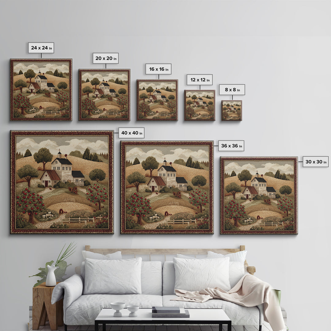 Apple Orchard Scene Framed Canvas Print, Bed and Breakfast Art, Boho Decor, Living Room Decor, Oil Painting, BAB-1x1-61