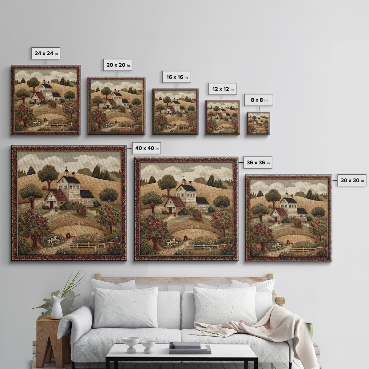 Apple Orchard Scene Framed Canvas Print, Bed and Breakfast Art, Boho Decor, Living Room Decor, Oil Painting, BAB-1x1-61