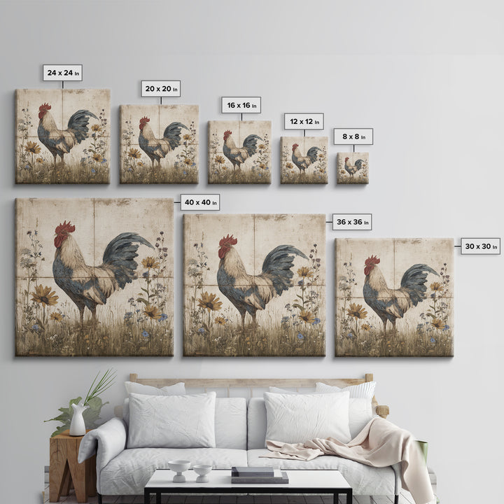 Rooster and Wildflower Country Portrait Canvas Print, Bed and Breakfast Art, Modern Decor, Living Room Decor, BAB-1x1-67