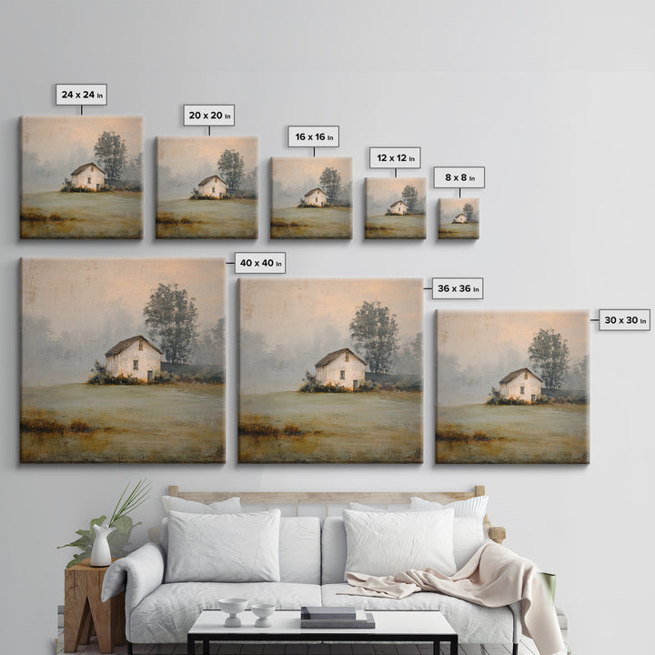 Old Farmhouse Landscape Framed Canvas Print, Bed and Breakfast Art, Wood Wall Art, Living Room Decor, Oil Painting, BAB-1x1-7
