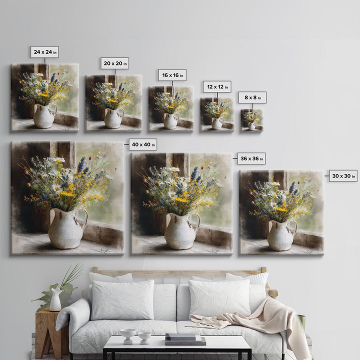 Country Wildflowers in a Chipped Ceramic Pitcher Canvas Print, Bed and Breakfast Art, Home Decor, Living Room Decor, BAB-1x1-73