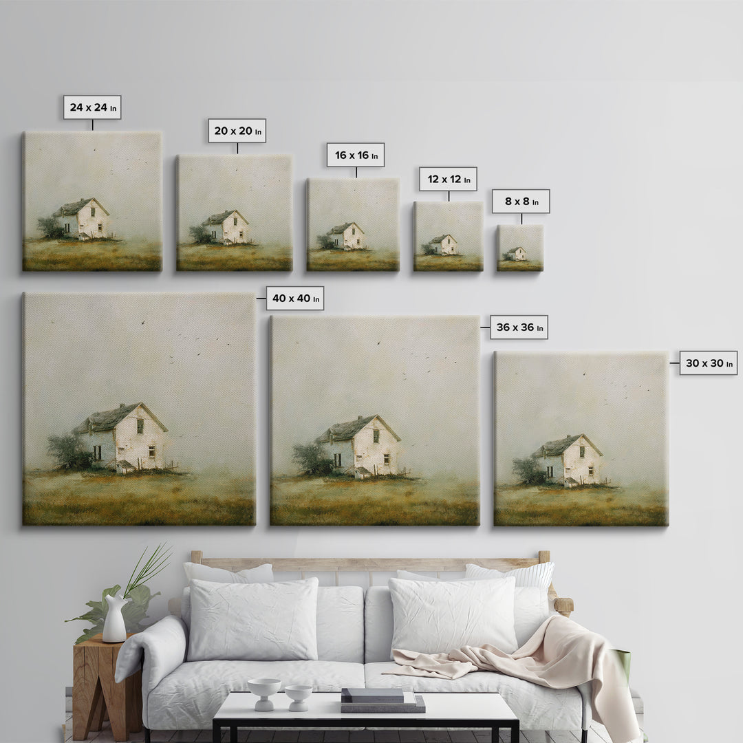 Old Farmhouse Landscape Framed Canvas Print, Bed and Breakfast Art, Boho Decor, Living Room Decor, Fine Art, BAB-1x1-79