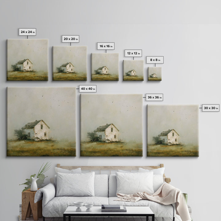 Old Farmhouse Landscape Framed Canvas Print, Bed and Breakfast Art, Boho Decor, Living Room Decor, Fine Art, BAB-1x1-79