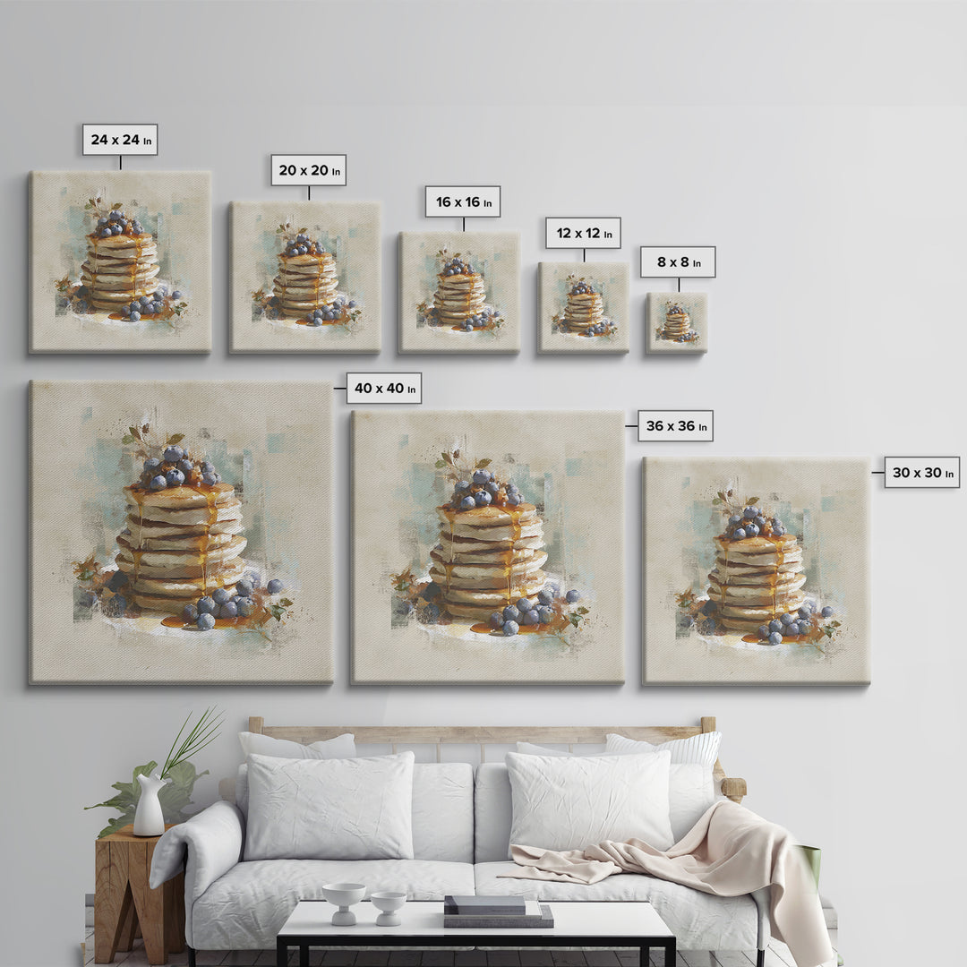 Blueberry Pancakes Still Life Framed Canvas Print, Bed and Breakfast Art, Printable, Living Room Decor, Fine Art, BAB-1x1-8