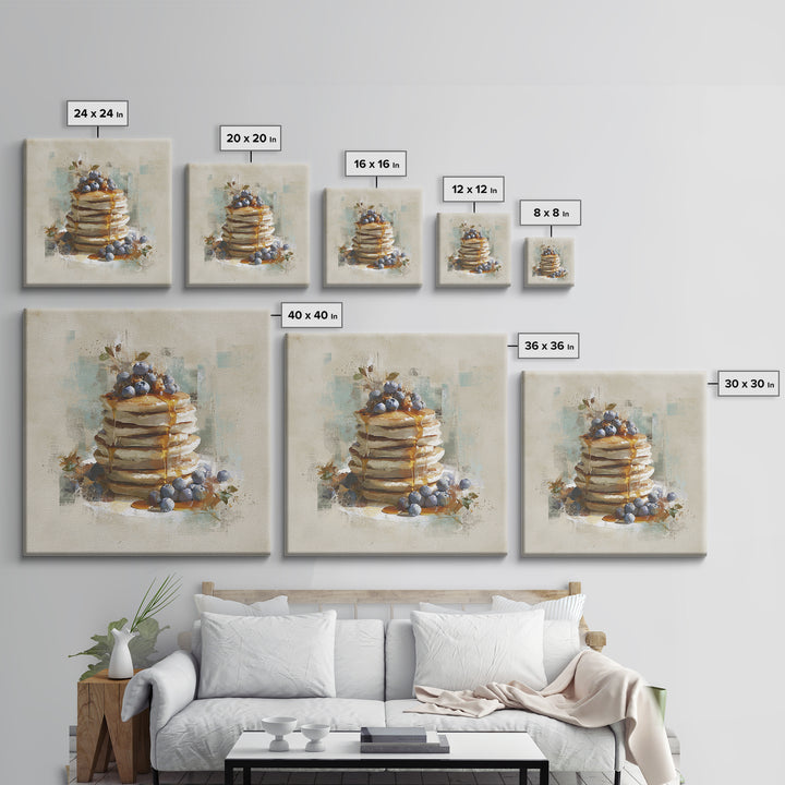 Blueberry Pancakes Still Life Framed Canvas Print, Bed and Breakfast Art, Printable, Living Room Decor, Fine Art, BAB-1x1-8