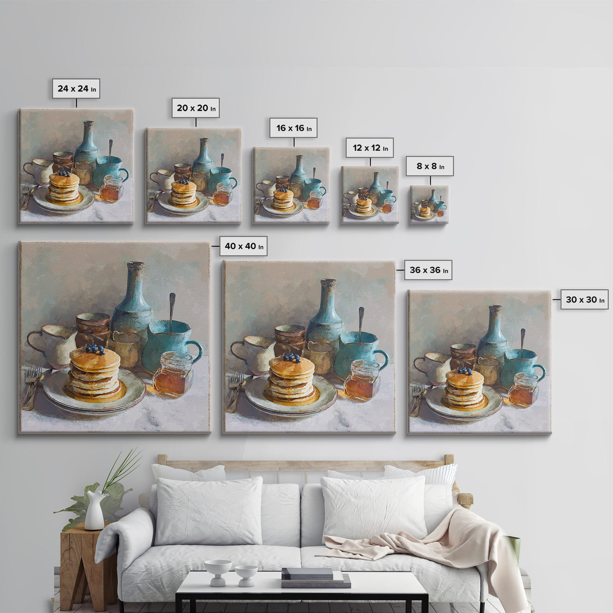 Blueberry Pancakes Still Life Framed Canvas Print, Bed and Breakfast Art, Fine Art Print, Living Room Decor, Fine Art, BAB-1x1-80