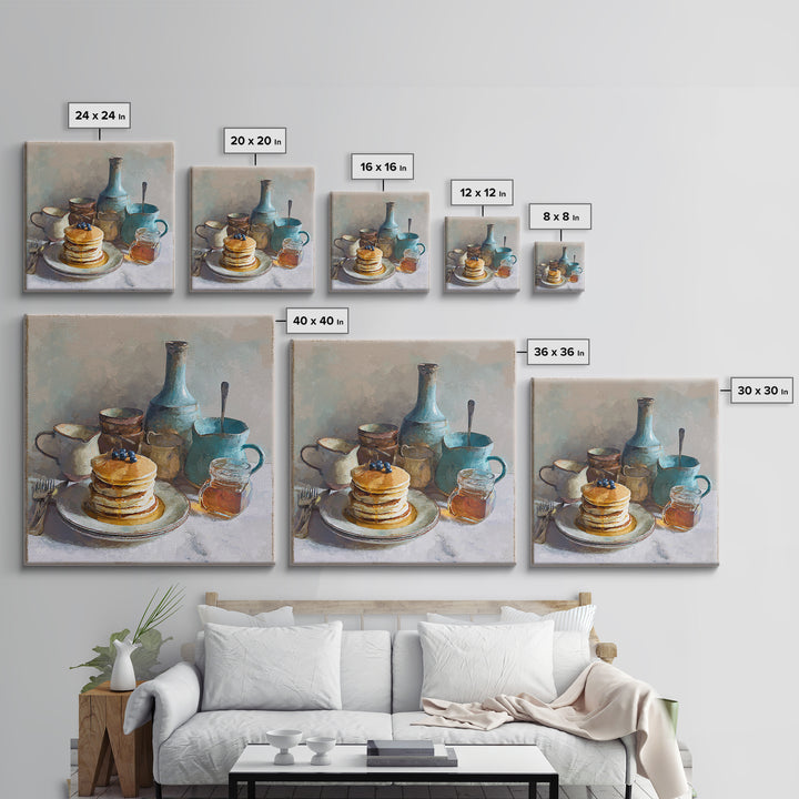 Blueberry Pancakes Still Life Framed Canvas Print, Bed and Breakfast Art, Fine Art Print, Living Room Decor, Fine Art, BAB-1x1-80