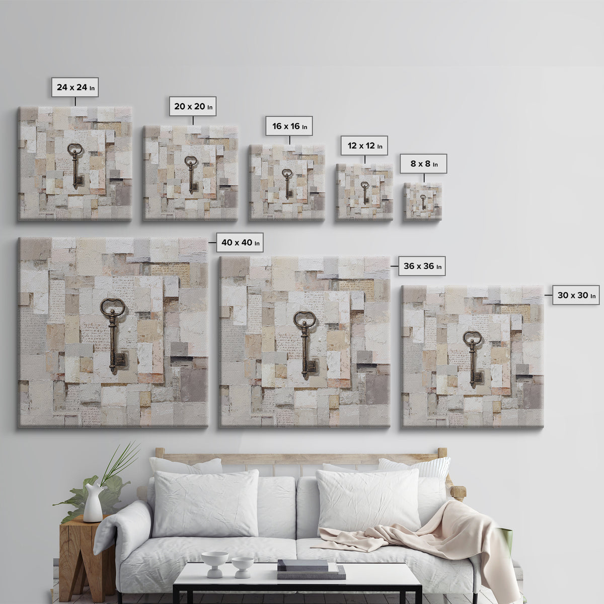 Antique Key and Handwritten Letter Arrangement Without Canvas Print, Bed and Breakfast Art, Wall Decor, Living Room Decor, BAB-1x1-81
