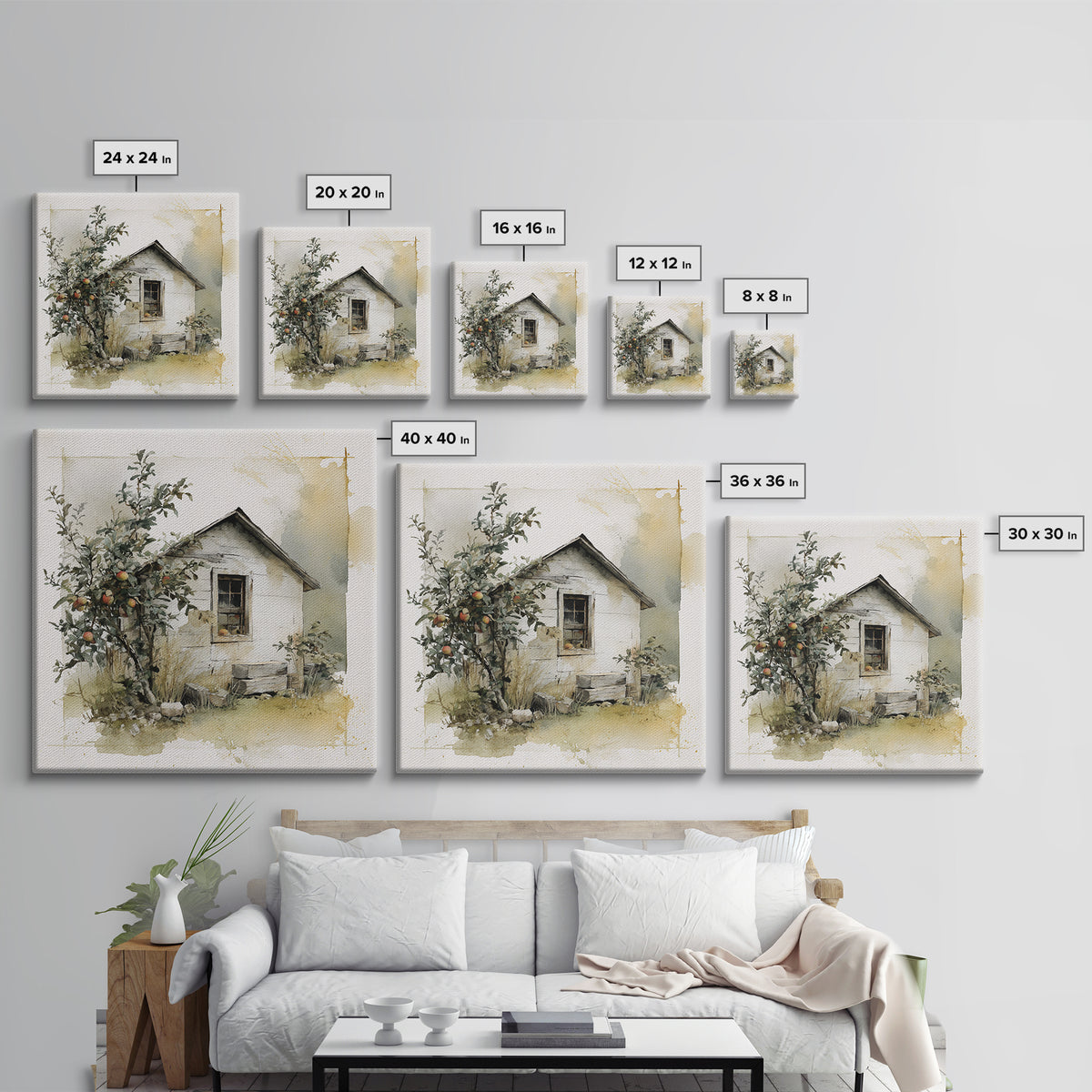 Apple Orchard Scene Canvas Print, Bed and Breakfast Art, Minimalist Decor, Living Room Decor, Fine Art, Abstract Art, BAB-1x1-85