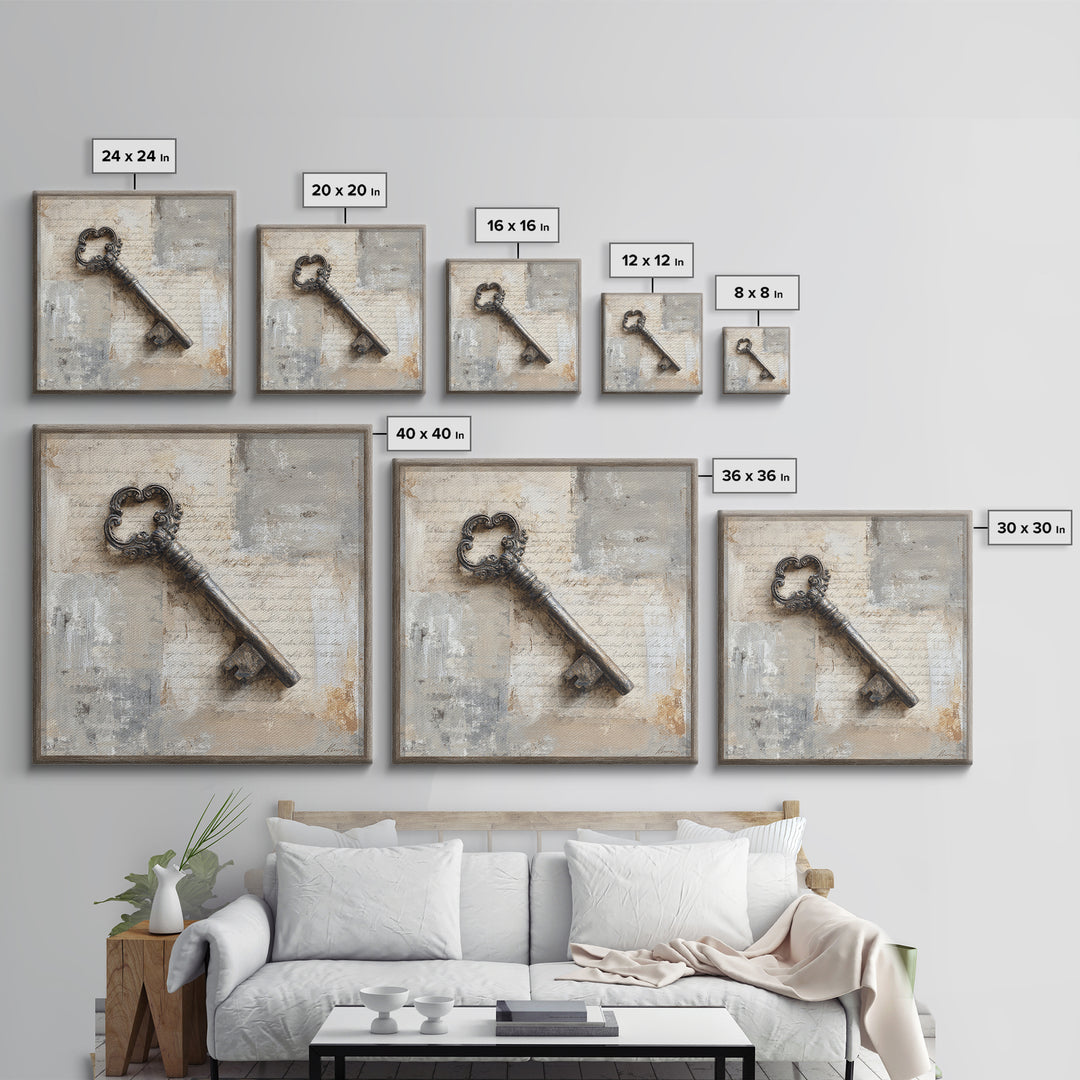 Antique Key and Handwritten Canvas Print, Bed and Breakfast Art, Statement Artwork, Living Room Decor, Fine Art Print, BAB-1x1-9