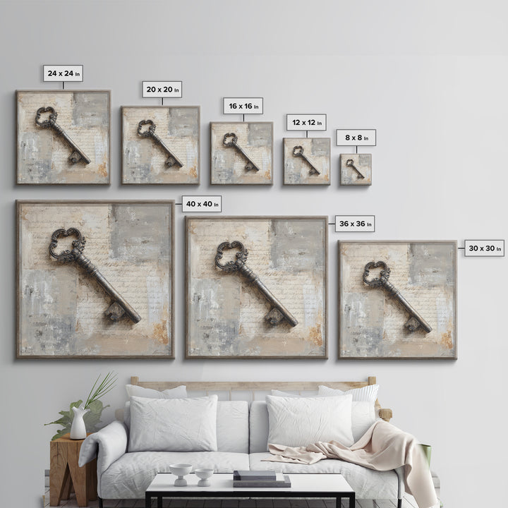 Antique Key and Handwritten Canvas Print, Bed and Breakfast Art, Statement Artwork, Living Room Decor, Fine Art Print, BAB-1x1-9