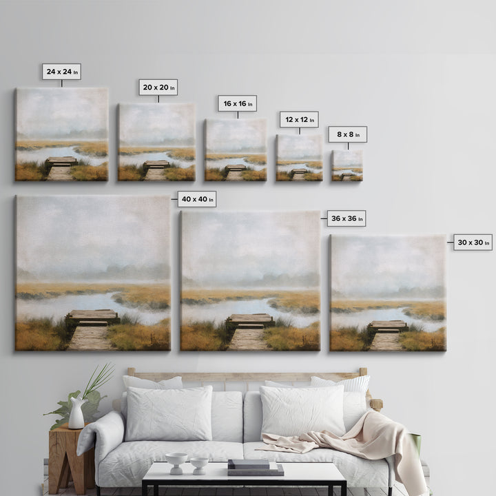 Quiet Lake Dock at Early Morning Canvas Print, Bed and Breakfast Art, Modern Decor, Living Room Decor, Fine Art, BAB-1x1-94