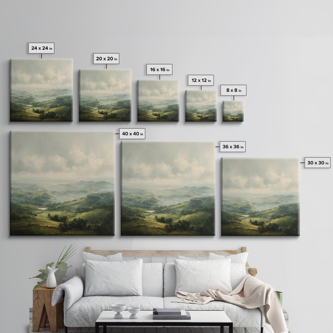 Classic Landscape with Rolling Green Hills Canvas Print, Bed and Breakfast Art, Art Print, Living Room Decor, BAB-1x1-96