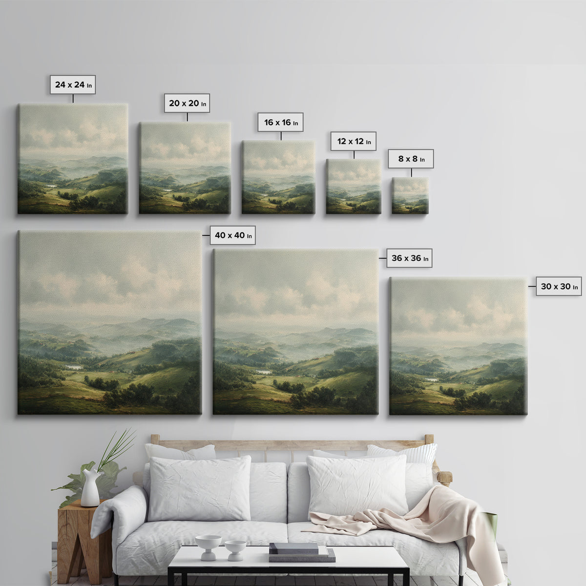 Classic Landscape with Rolling Green Hills Canvas Print, Bed and Breakfast Art, Art Print, Living Room Decor, BAB-1x1-96