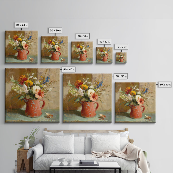 Country Wildflowers in a Chipped Ceramic Pitcher Canvas Print, Bed and Breakfast Art, Digital Art, Living Room Decor, Fine Art, BAB-1x1-97