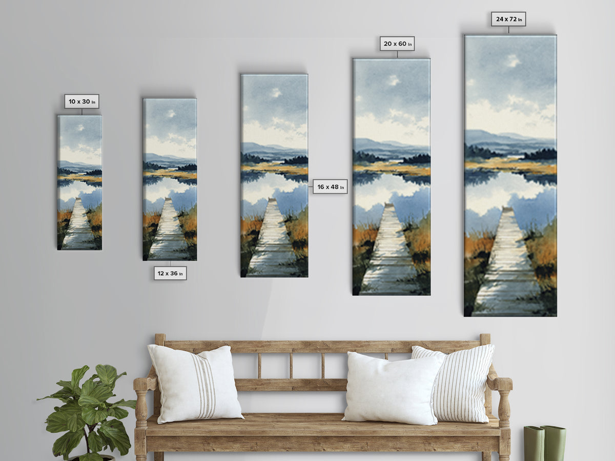 Quiet Lake Dock at Early Morning Canvas Print, Bed and Breakfast Art, Trendy Wall Art, Living Room Decor, Fine Art, BAB-1x3-10