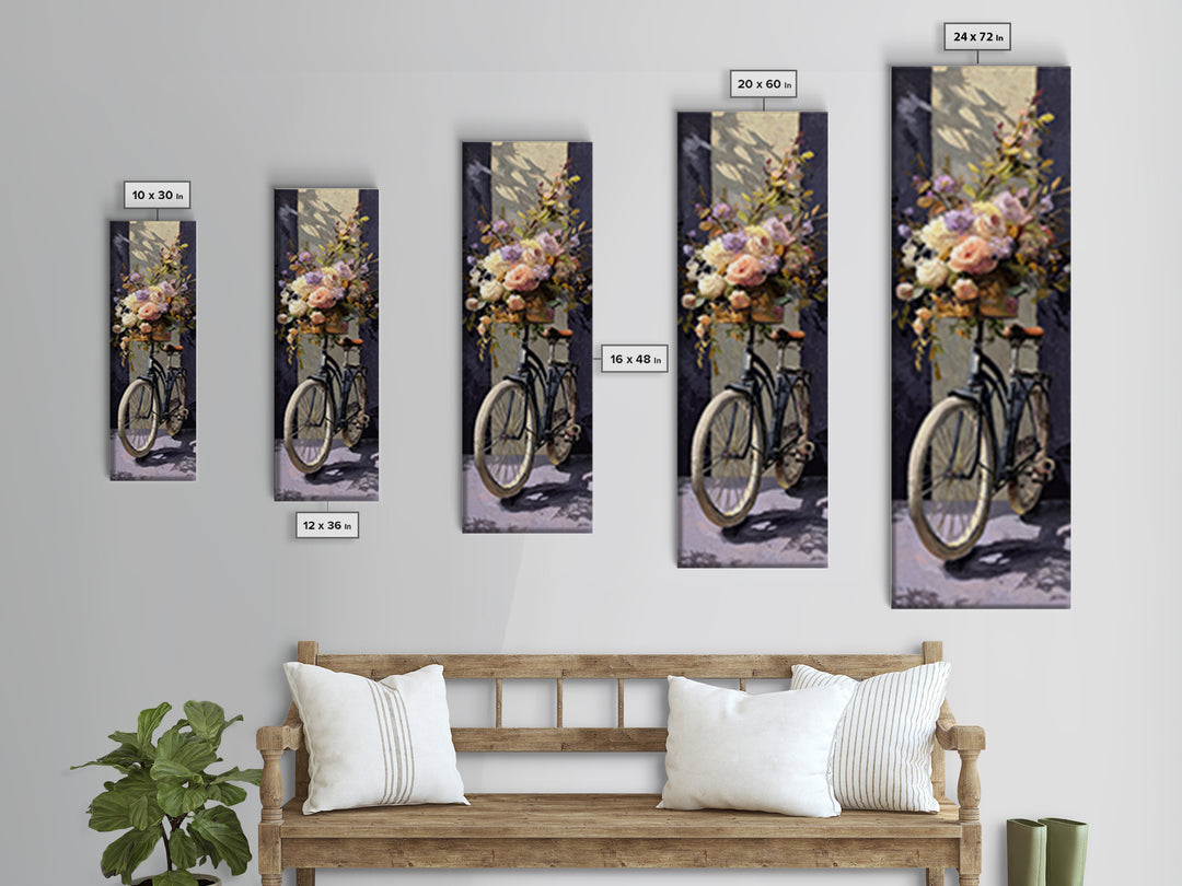 Old Bicycle with Flowers in Basket Canvas Print, Bed and Breakfast Art, Dopamine Decor, Living Room Decor, Fine Art, BAB-1x3-11
