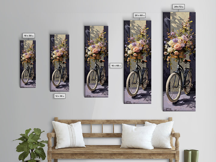 Old Bicycle with Flowers in Basket Canvas Print, Bed and Breakfast Art, Dopamine Decor, Living Room Decor, Fine Art, BAB-1x3-11
