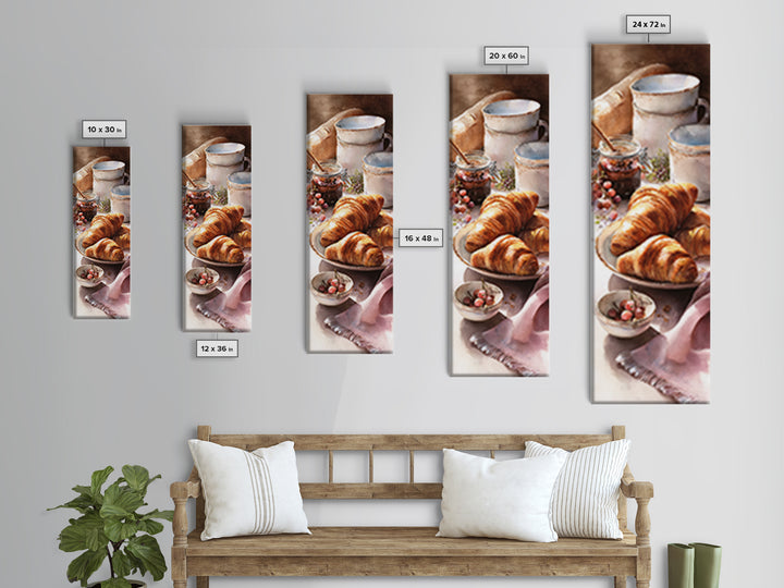 Fresh Croissants and Jam on a Linen Canvas Print, Bed and Breakfast Art, Gallery Decor, Living Room Decor, Fine Art, BAB-1x3-14