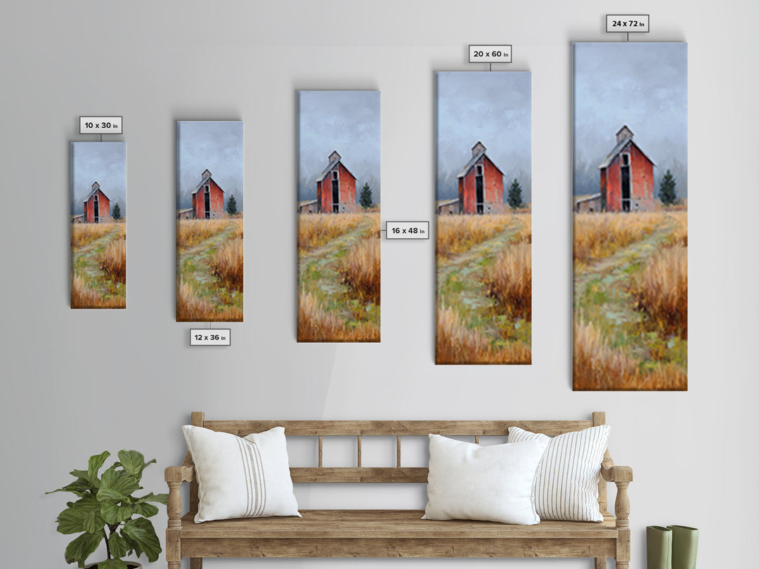 Old Farmhouse Landscape Framed Canvas Print, Bed and Breakfast Art, Wood Wall Art, Living Room Decor, Oil Painting, BAB-1x3-19