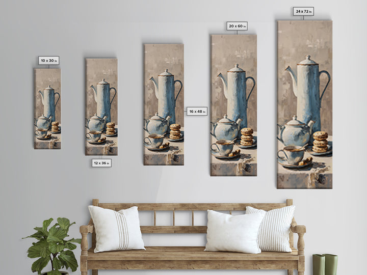 Porcelain Teapot and Scones Framed Canvas Print, Bed and Breakfast Art, Wall Decor, Living Room Decor, Fine Art, BAB-1x3-24