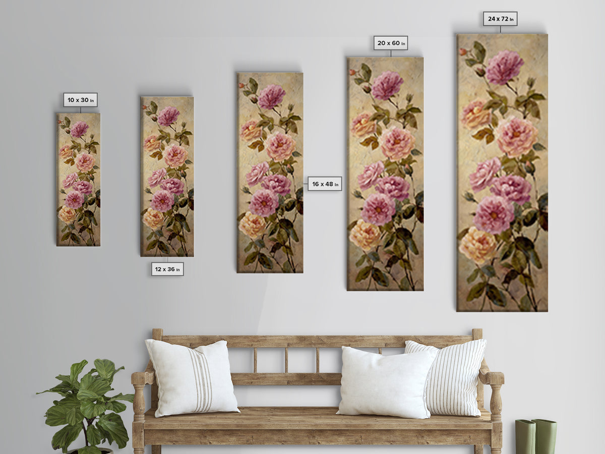 Garden Roses in Romantic Oil Paint Canvas Print, Bed and Breakfast Art, Bed, Living Room Decor, Oil Painting, BAB-1x3-33