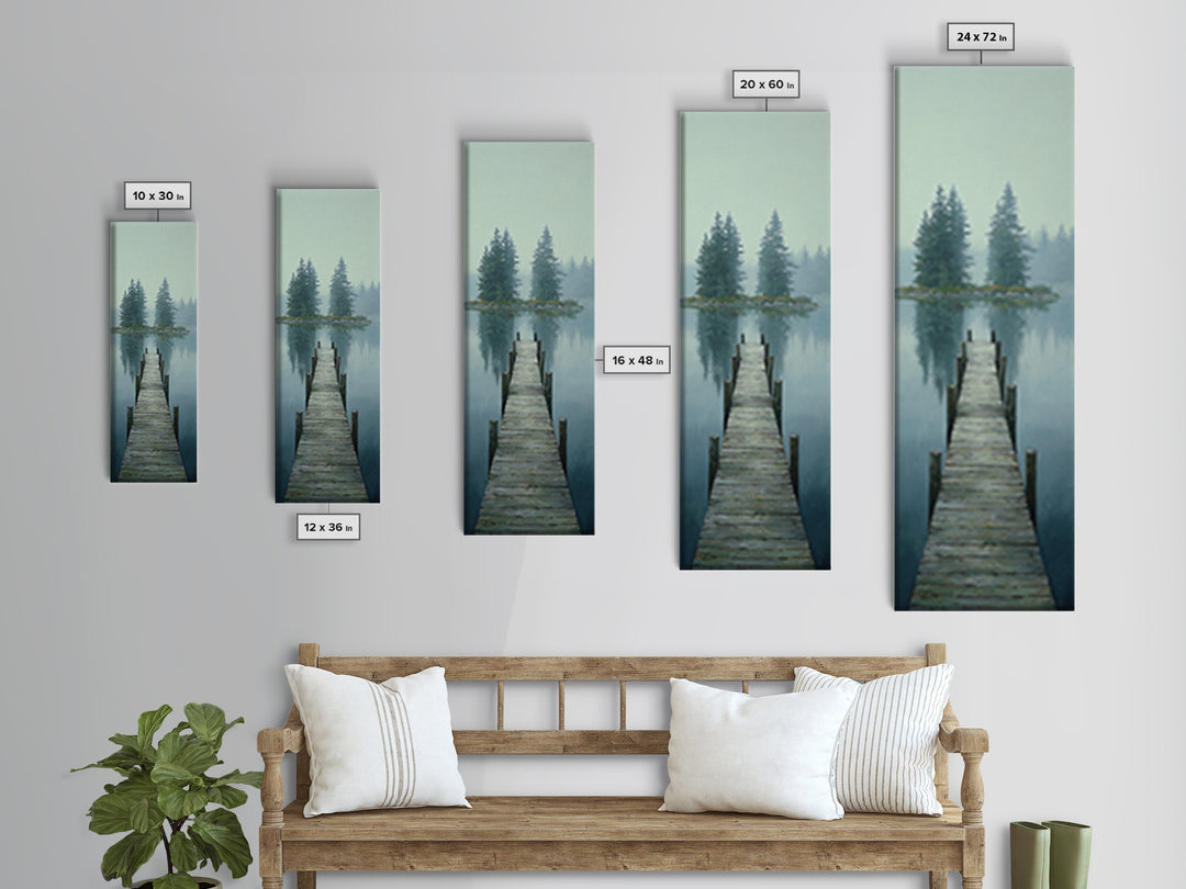 Quiet Lake Dock at Early Morning Canvas Print, Bed and Breakfast Art, Rustic Home Decor, Living Room Decor, Digital Art, BAB-1x3-34