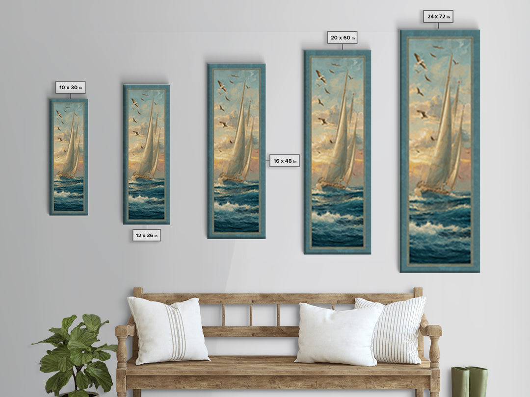 Coastal Inn Sailboat at Sunrise Canvas Print, Bed and Breakfast Art, Fine Art Print, Living Room Decor, Fine Art, BAB-1x3-5