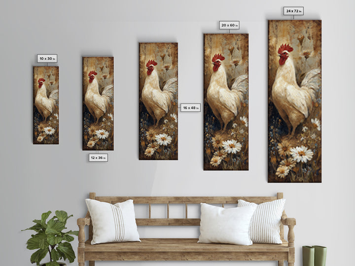 Rooster and Wildflower Country Portrait Canvas Print, Bed and Breakfast Art, Farmhouse Wall Decor, Living Room Decor, Fine Art, BAB-1x3-55