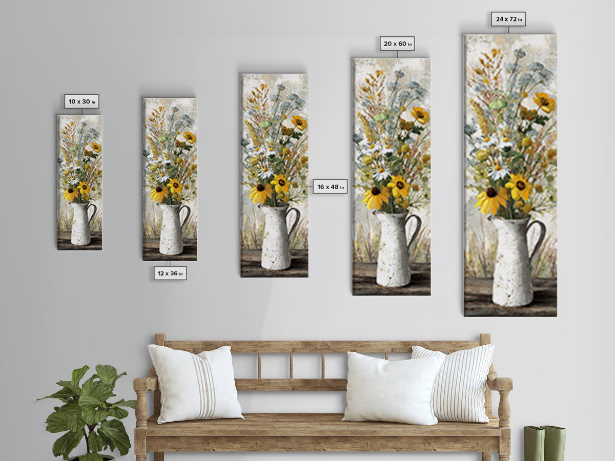 Country Wildflowers in a Chipped Ceramic Pitcher Canvas Print, Bed and Breakfast Art, Decor, Living Room Decor, BAB-1x3-61