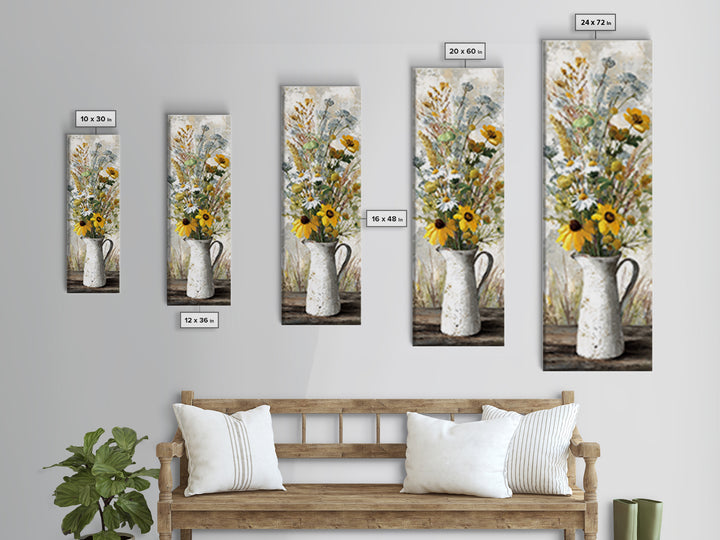 Country Wildflowers in a Chipped Ceramic Pitcher Canvas Print, Bed and Breakfast Art, Decor, Living Room Decor, BAB-1x3-61