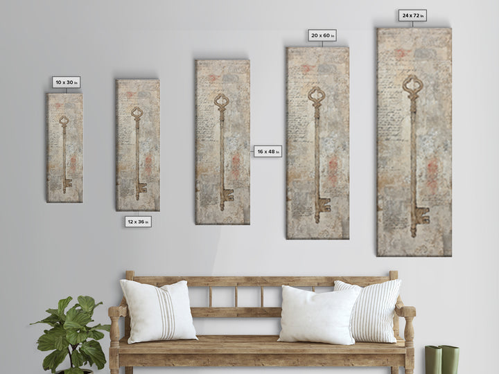 Antique Key and Handwritten Letter Arrangement Without Canvas Print, Bed and Breakfast Art, Wall Art, Living Room Decor, BAB-1x3-69