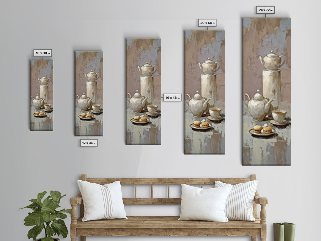 Porcelain Teapot and Scones Canvas Print, Bed and Breakfast Art, Bedroom Wall Decor, Living Room Decor, Fine Art, BAB-1x3-72