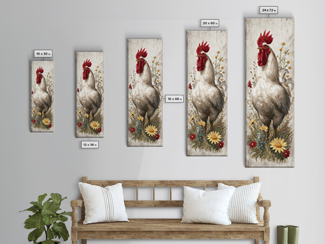 Rooster and Wildflower Country Portrait Canvas Print, Bed and Breakfast Art, Coffee Wall Art, Living Room Decor, BAB-1x3-79