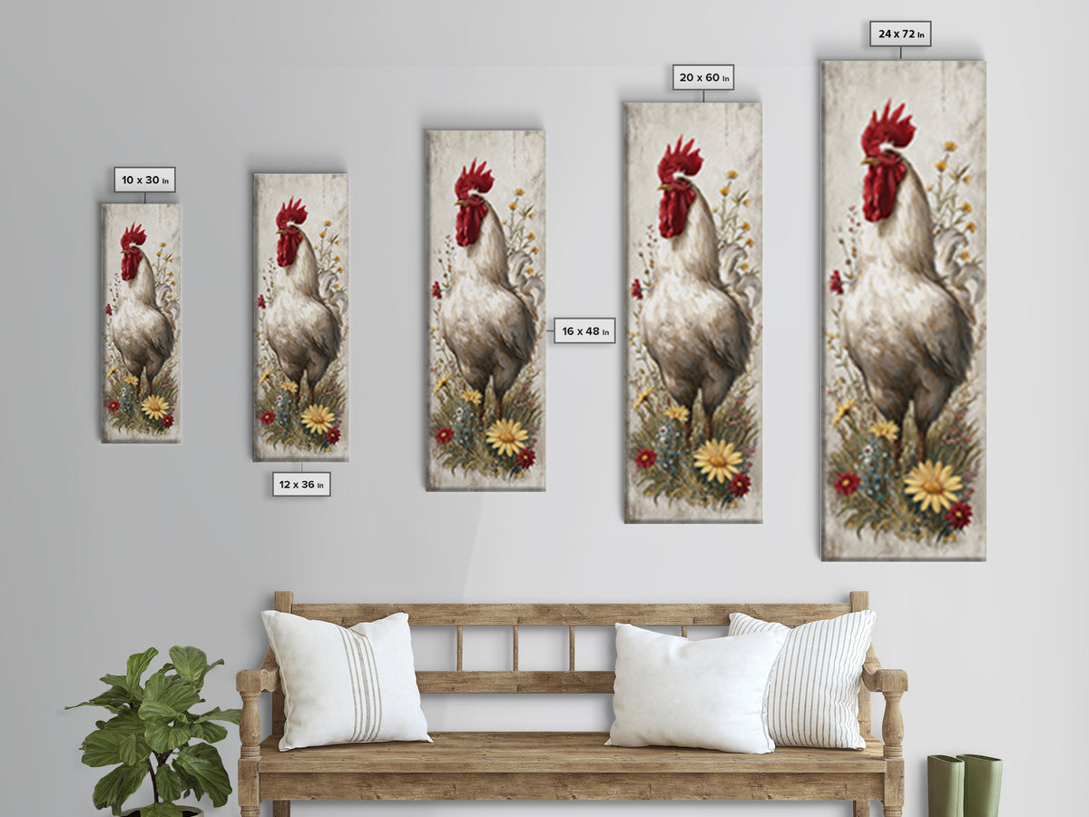 Rooster and Wildflower Country Portrait Canvas Print, Bed and Breakfast Art, Coffee Wall Art, Living Room Decor, BAB-1x3-79
