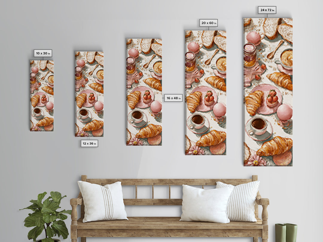 Fresh Croissants and Jam on a Linen Canvas Print, Bed and Breakfast Art, Contemporary Art, Living Room Decor, Abstract Art, BAB-1x3-86
