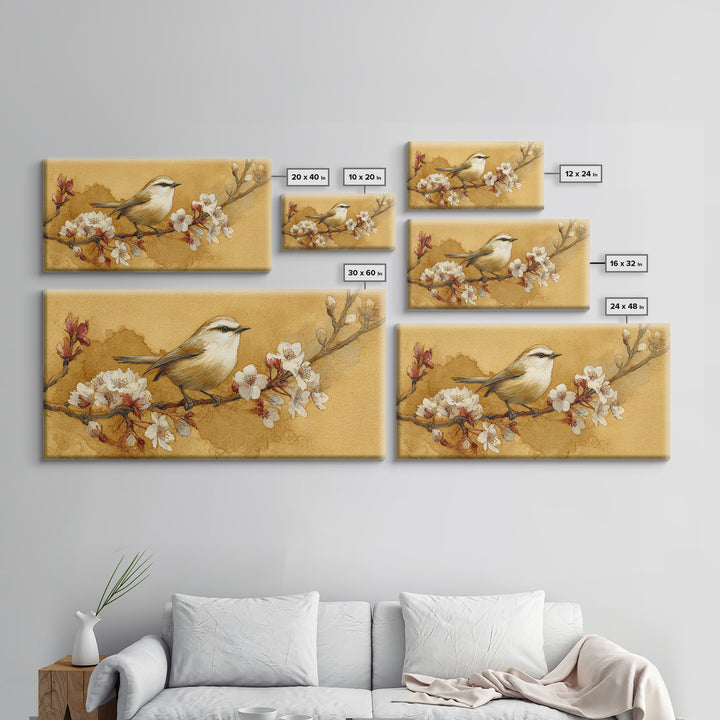 Small Bird on a Flowering Branch Canvas Print, Bed and Breakfast Art, Contemporary Art, Living Room Decor, Bedroom Wall Art, BAB-2x1-10