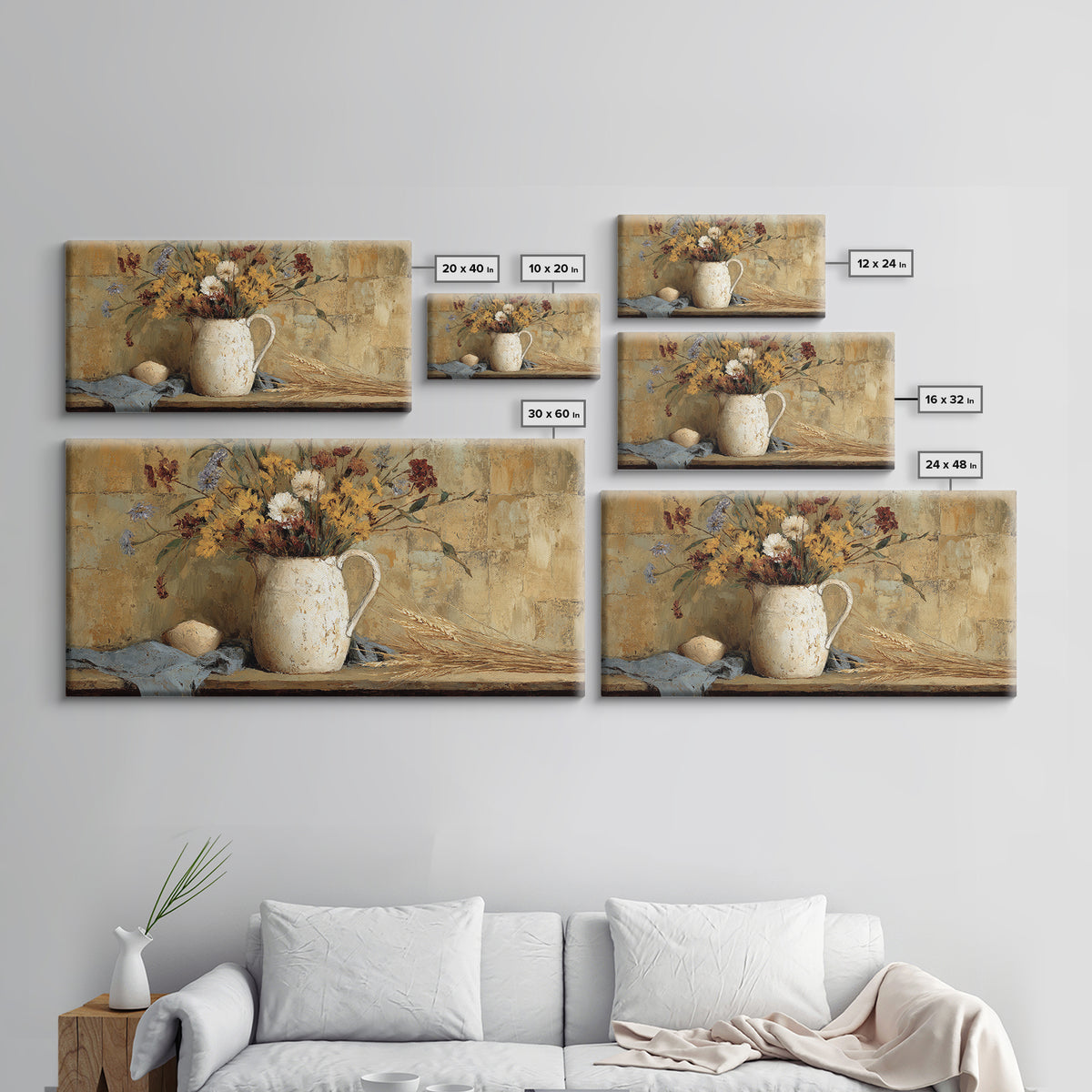 Country Wildflowers in a Chipped Ceramic Pitcher Canvas Print, Bed and Breakfast Art, Digital Art, Living Room Decor, Fine Art, BAB-2x1-21