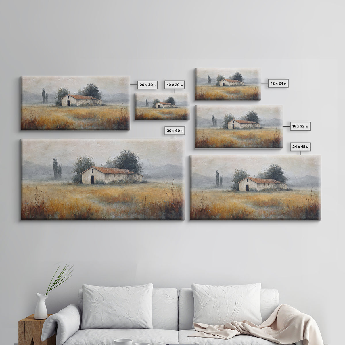 Old Farmhouse Landscape Framed Canvas Print, Bed and Breakfast Art, Boho Decor, Living Room Decor, Fine Art, BAB-2x1-27