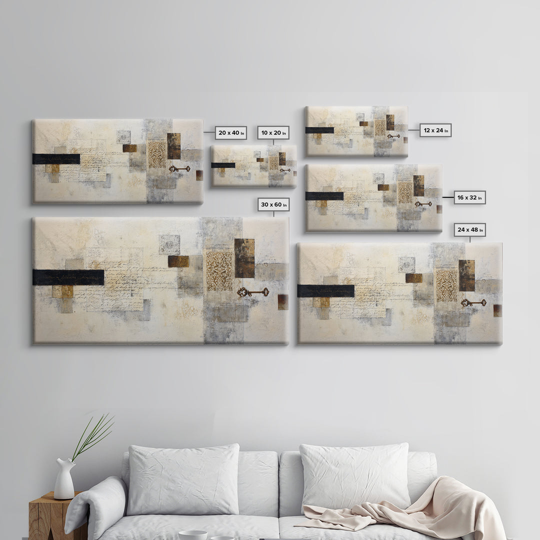 Antique Key and Handwritten Canvas Print, Bed and Breakfast Art, Printable Wall Art, Living Room Decor, Fine Art Print, BAB-2x1-29