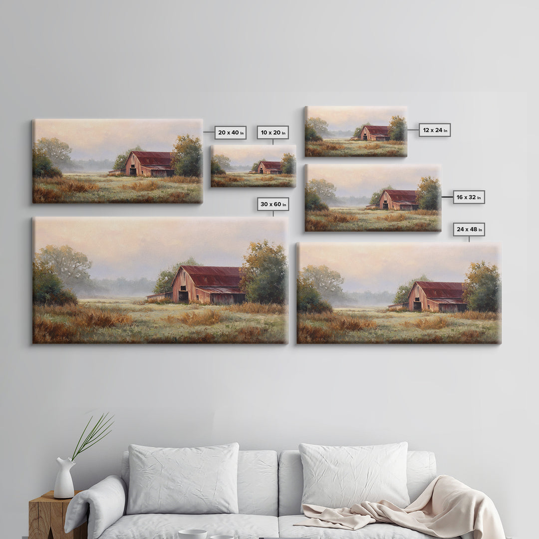 Old Farmhouse Landscape Framed Canvas Print, Bed and Breakfast Art, Wood Wall Art, Living Room Decor, Oil Painting, BAB-2x1-3