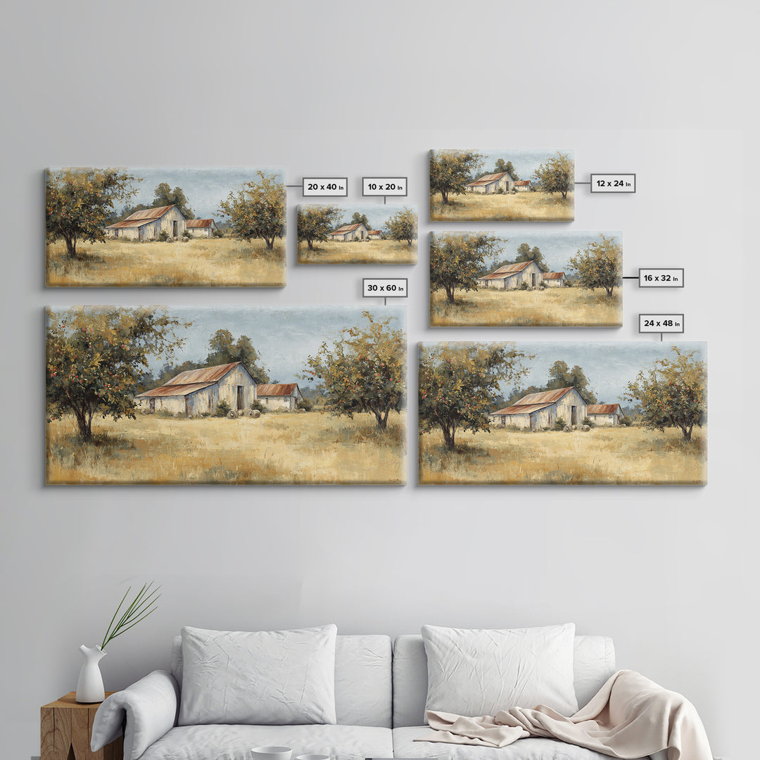 Apple Orchard Scene Framed Canvas Print, Bed and Breakfast Art, Decor, Living Room Decor, Fine Art, Dopamine Decor, BAB-2x1-33